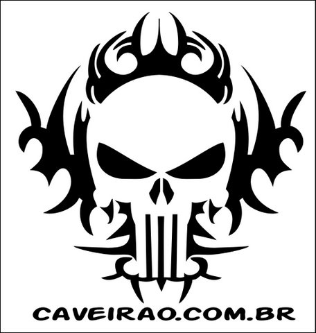 Logo Caveirão - caveira tribal com texto caveirao.com.br